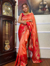 Pastel Peach Banarasi Handloom Silk Saree