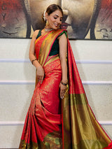 Queen Pink Katan Silk Banarasi Handloom Saree
