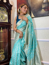 Pastel Blue Banarasi Silk Handloom Saree