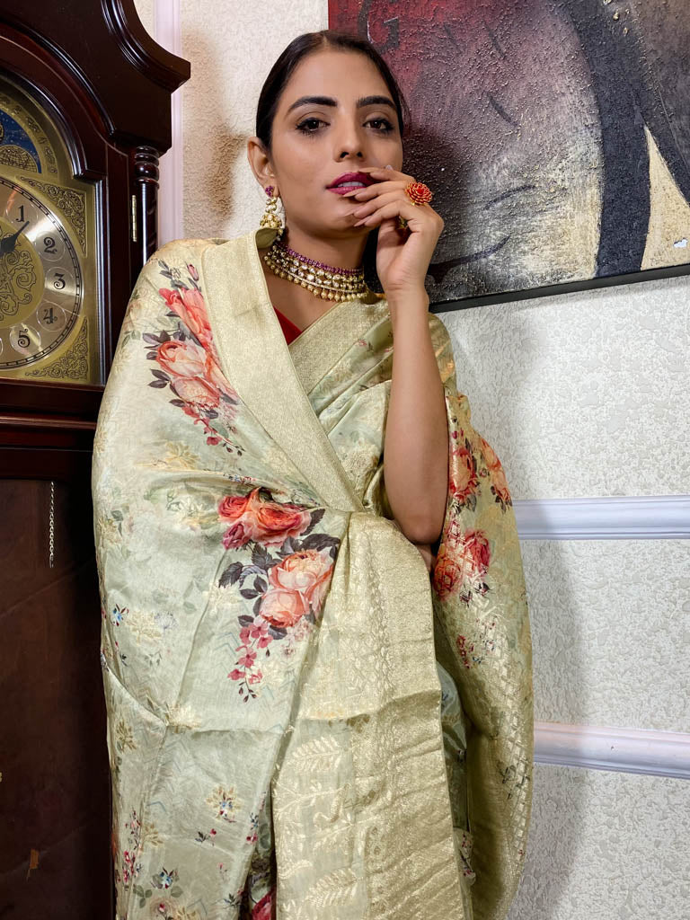 Olive Green Designer Banarasi Silk Saree