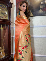 Pastel Peach Paithani Silk Saree