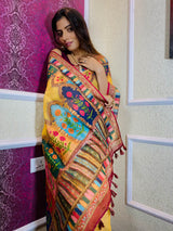 Tuscan Yellow Linen Sequined Saree