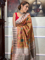 Carrot Orange Kalamkari Handloom Tussar Silk Saree