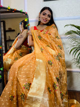 Tangerine Orange Organza Silk Saree