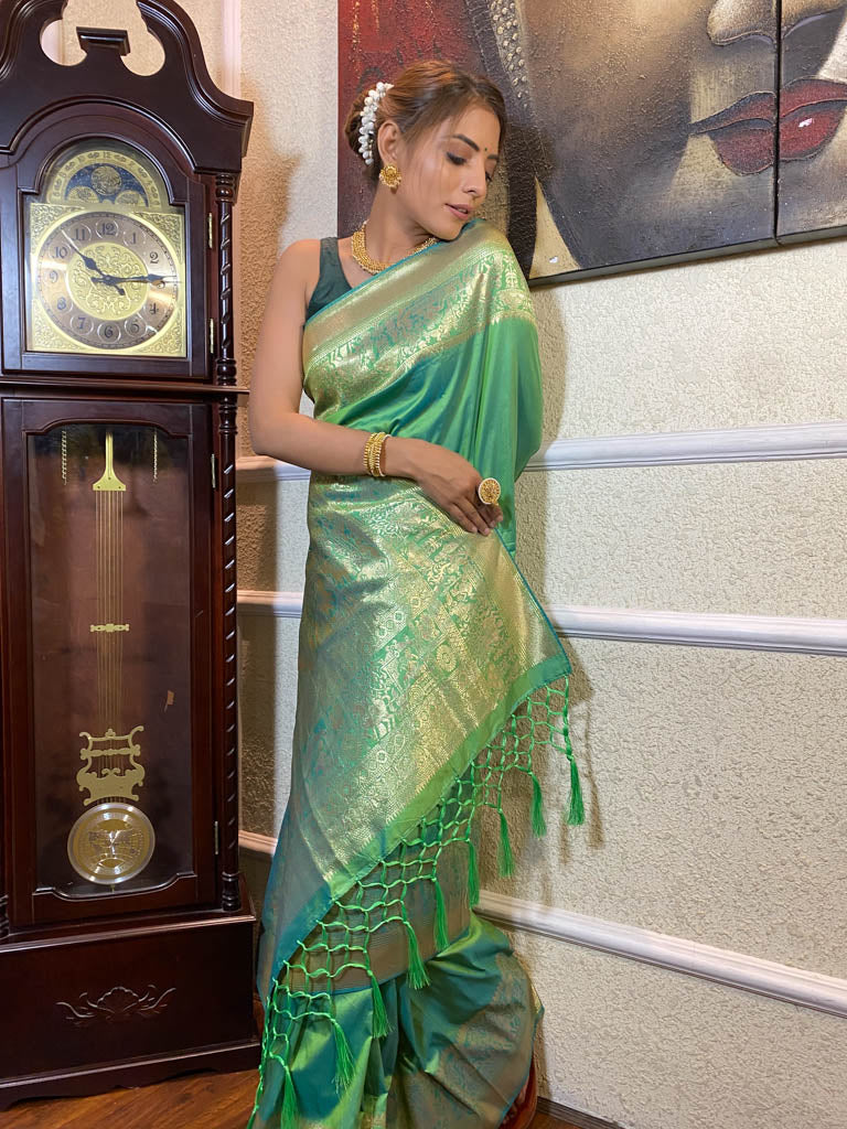 Parakeet Green Banarasi Silk Saree
