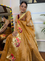 Peanut Brown Organza Silk Saree