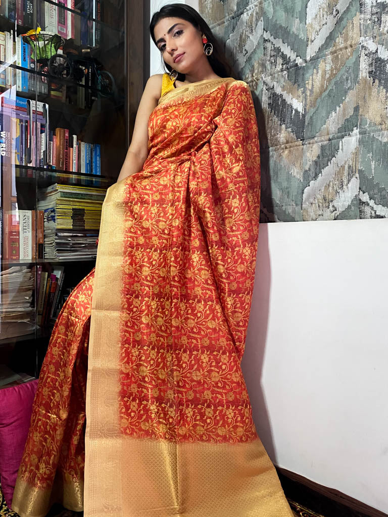 Scarlet Red Uppada Cotton Silk Saree