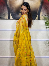 Canary Yellow Organza Silk Saree