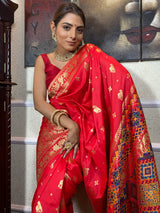 Scarlet Red Banarasi Patola Silk Saree