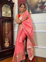 Punch Peach Banarasi Silk Handloom Saree
