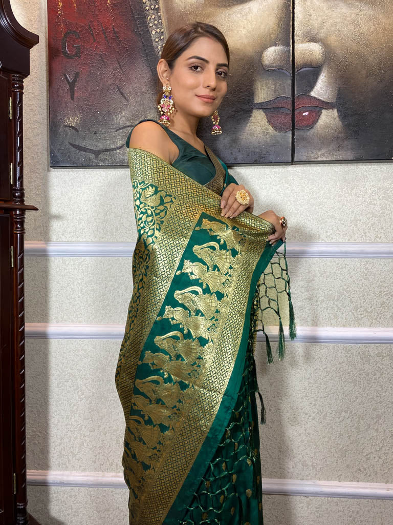 Peacock Green Banarasi Silk Saree
