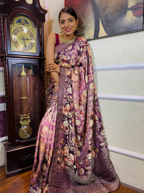 Sangria Magenta Designer Banarasi Silk Saree