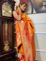 Mustard Gold Katan Silk Banarasi Handloom Saree