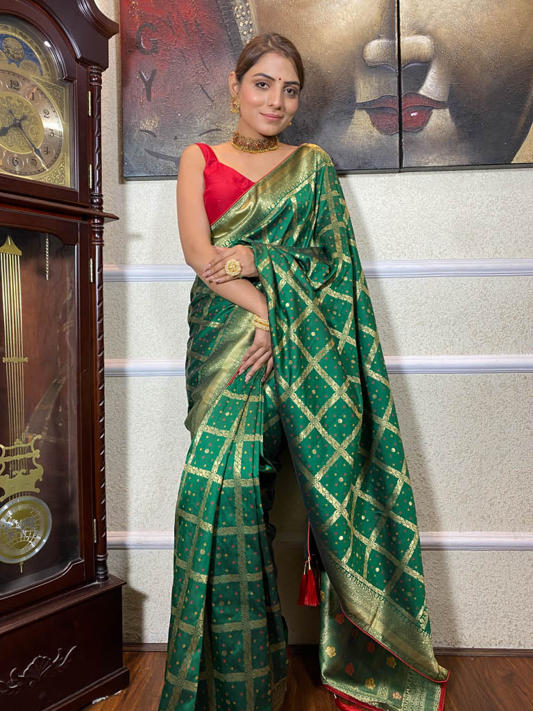 Pine Green Banarasi Silk Ghatchola Saree
