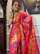 Carrot Pink Banarasi Silk Saree