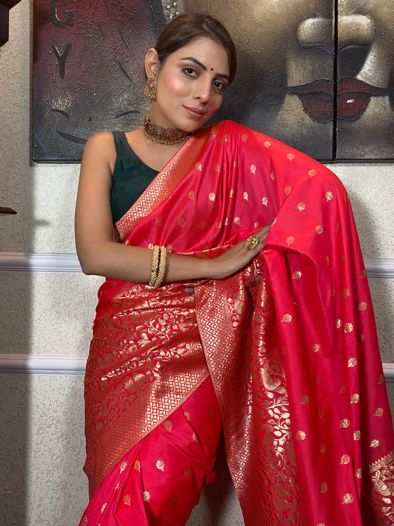 Punch Pink Banarasi Silk Saree