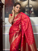 Carrot Red Banarasi Silk Saree