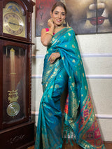 Turquoise Blue Banarasi Patola Silk Saree