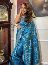 Cerulean Blue Katan Silk Patola Saree