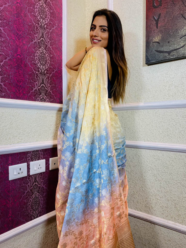 Multi Shade Hand Dyed Banarasi Silk Saree