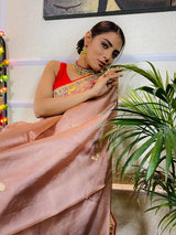 English Brown Organza Crape Silk Saree