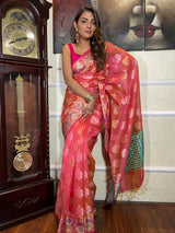 Carrot red Woven Cotton Silk Saree