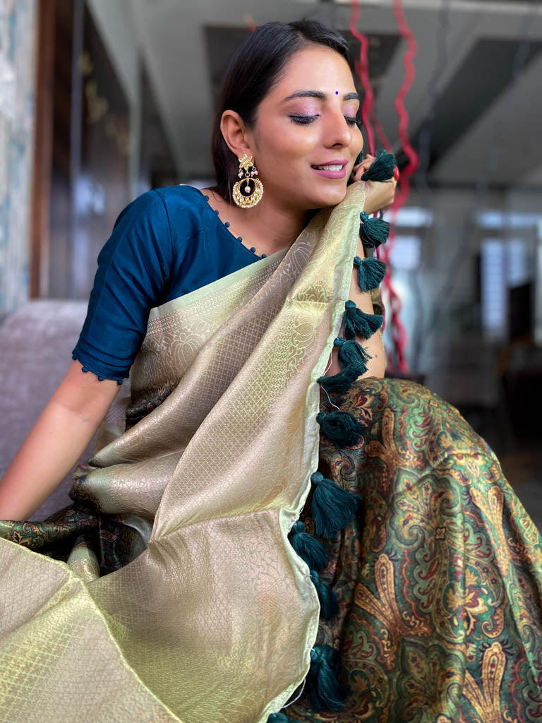 Pine Green Uppada Cotton Silk Saree