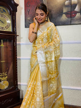 Daffodil Yellow Tissue Linen Saree
