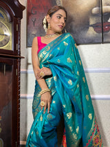 Turquoise Blue Banarasi Patola Silk Saree