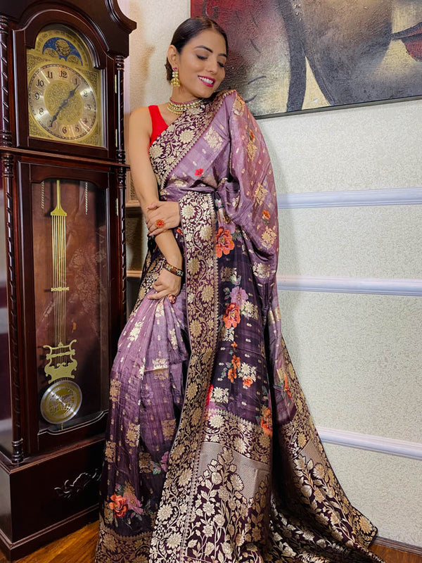 Mauve Violet Designer Banarasi Silk Saree
