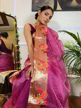 Magenta Purple Organza Silk Saree