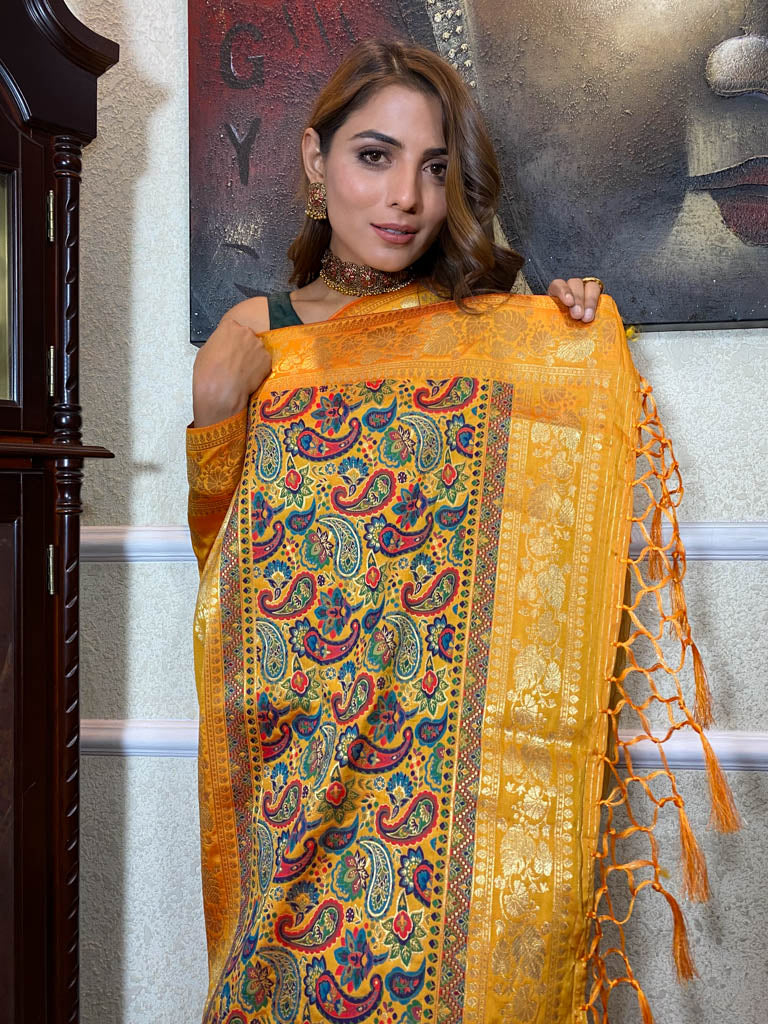 Mustard Yellow Banarasi Silk Saree
