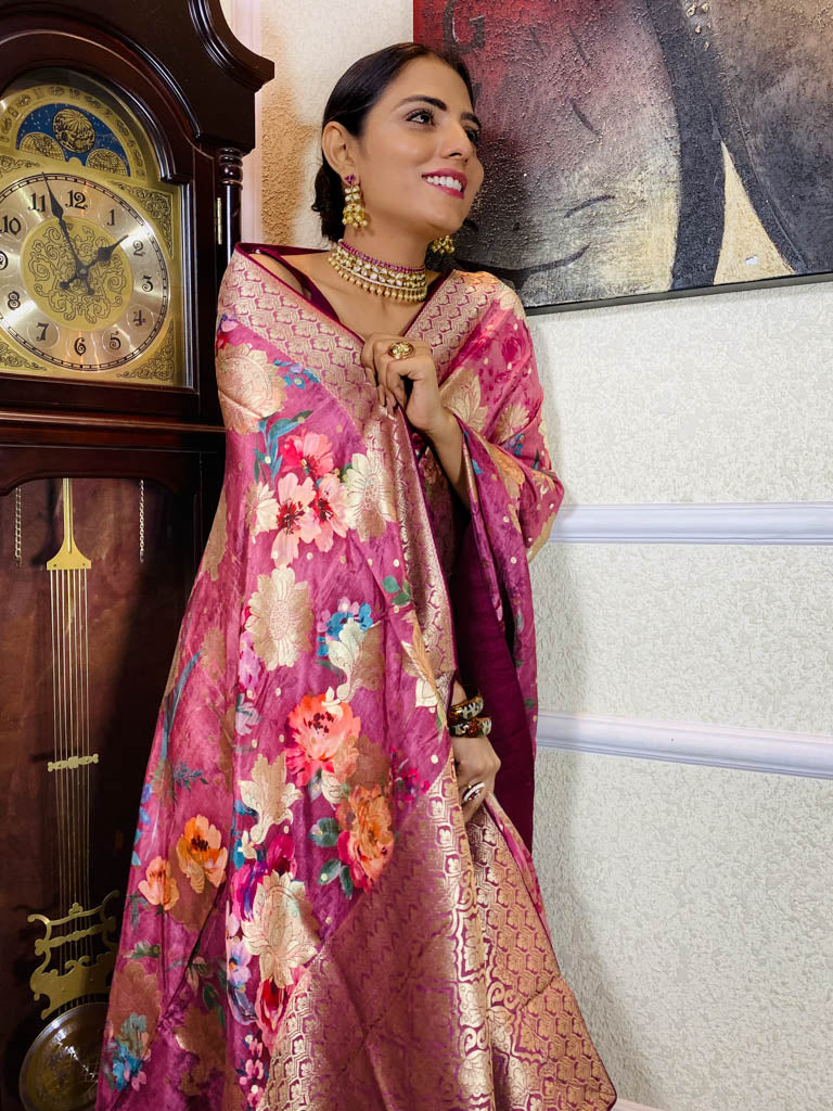Magenta Pink Designer Banarasi Silk Saree