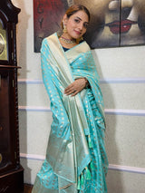 Pastel Blue Banarasi Silk Handloom Saree