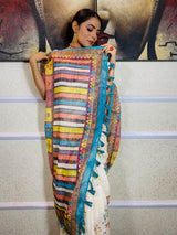 Daisy White Linen Sequined Saree