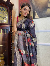 Raisin Grey Designer Banarasi Silk Saree