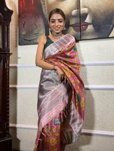 Onion Pink Kalamkari Handloom Tussar Silk Saree