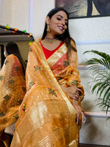 Tangerine Orange Organza Silk Saree