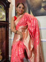 Punch Peach Banarasi Silk Handloom Saree