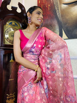 Taffy Pink Organza Silk Saree