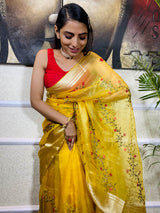 Canary Yellow Organza Silk Saree