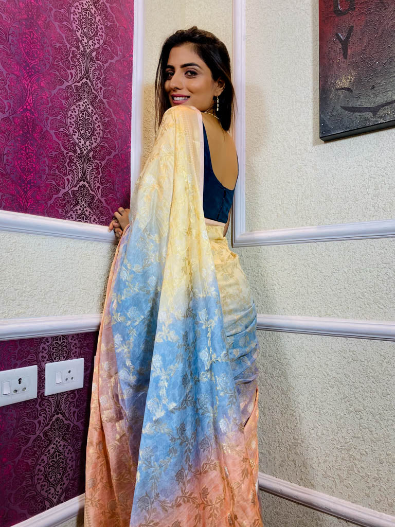 Multi Shade Hand Dyed Banarasi Silk Saree