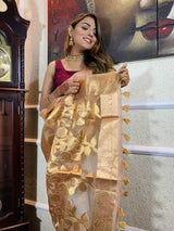 Beige Kora Silk Saree