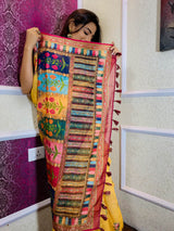 Tuscan Yellow Linen Sequined Saree