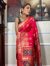 Queen Pink Banarasi Patola Silk Saree