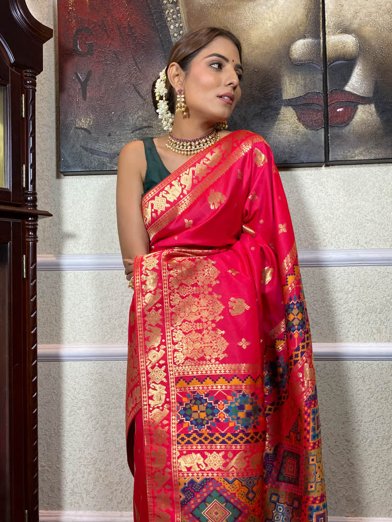 Queen Pink Banarasi Patola Silk Saree
