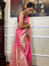 Crayola Pink Banarasi Silk Handloom Saree