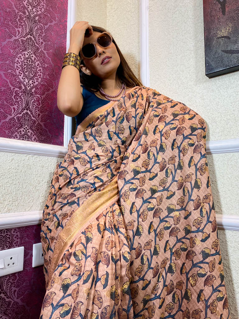 Sepia Brown Uppada Cotton Silk Saree