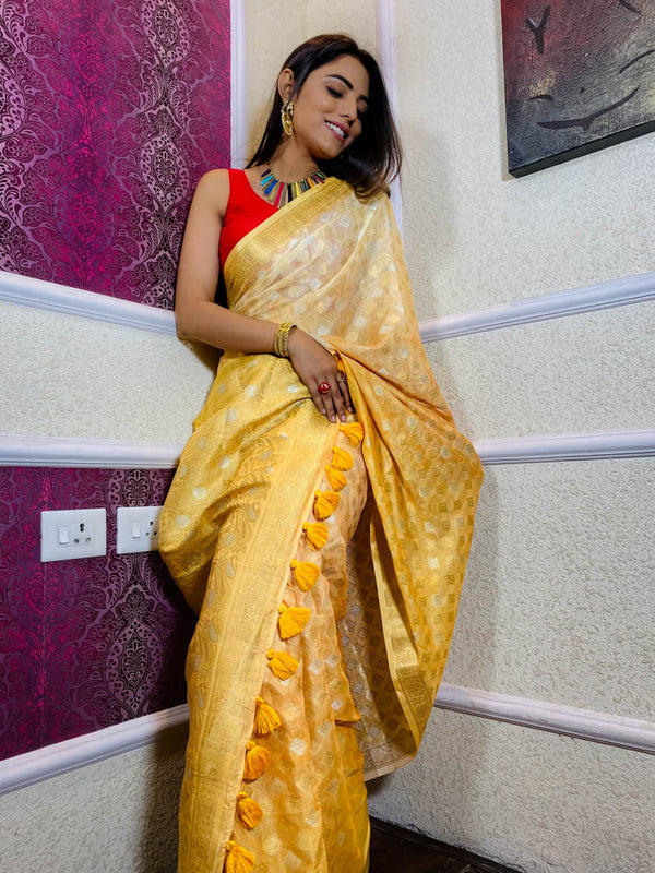 Multi Shade Hand Dyed Banarasi Silk Saree