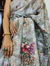 Flint Grey Designer Banarasi Silk Saree